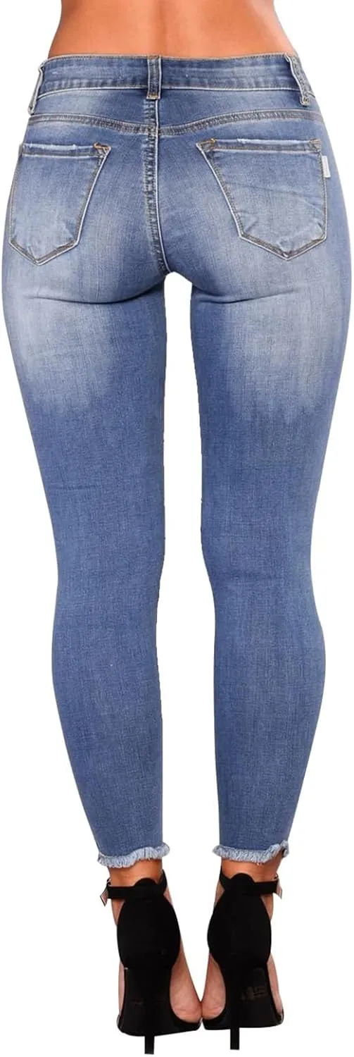 Gumipy Womens Skinny Jeans High Waisted Stretchy Ripped Jeans Trendy Tummy Control Jeggings Butt Lifting Distressed Jeans