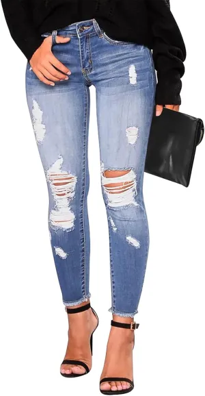 Gumipy Womens Skinny Jeans High Waisted Stretchy Ripped Jeans Trendy Tummy Control Jeggings Butt Lifting Distressed Jeans