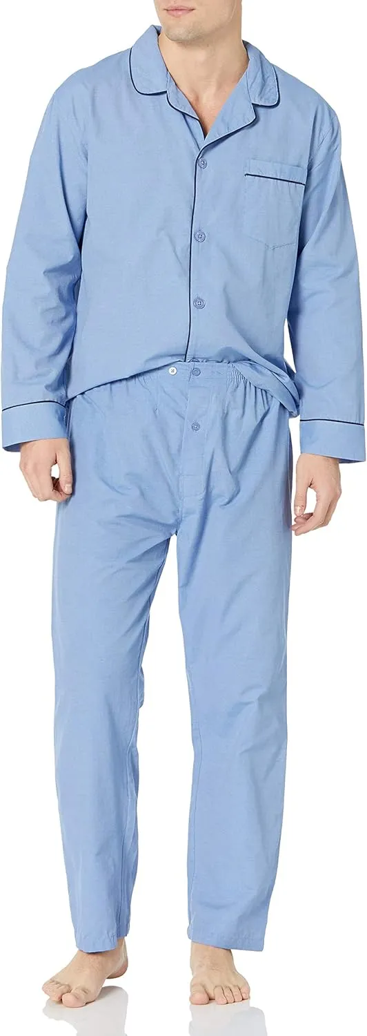 Hanes Men's Long Sleeve Plain Weave Pajama Set