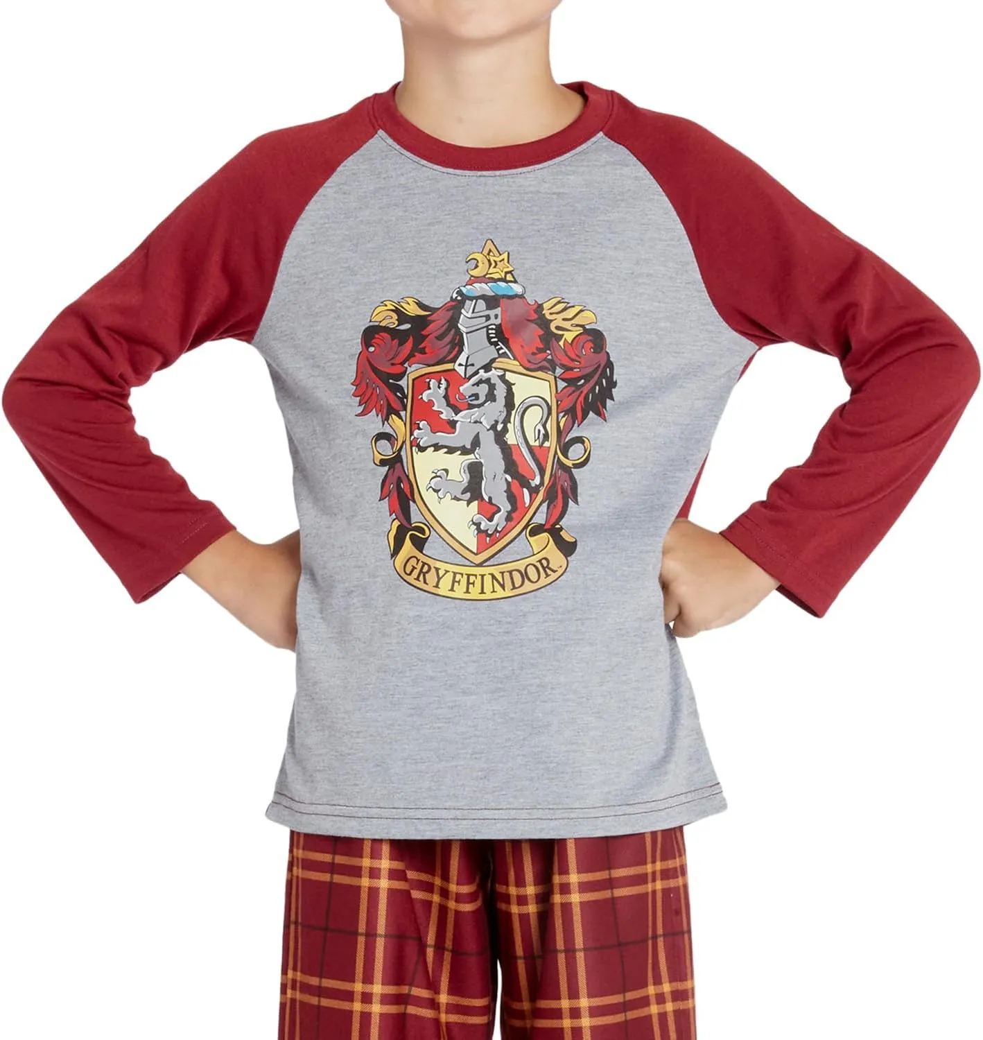 Harry Potter Pajamas Little And Big Boys' Raglan Shirt And Pants Sleepwear Set- (Gryffindor, Large, 10/12)
