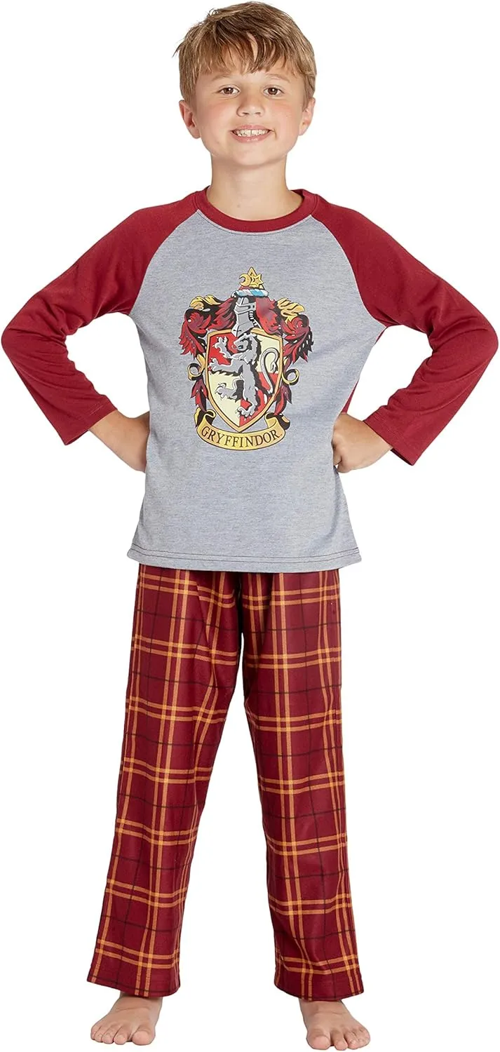 Harry Potter Pajamas Little And Big Boys' Raglan Shirt And Pants Sleepwear Set- (Gryffindor, Large, 10/12)