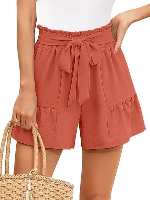 Heymoments Women's Wide Leg Shorts Lightweight High Waisted Adjustable Tie Knot Loose Summer Cute Trousers