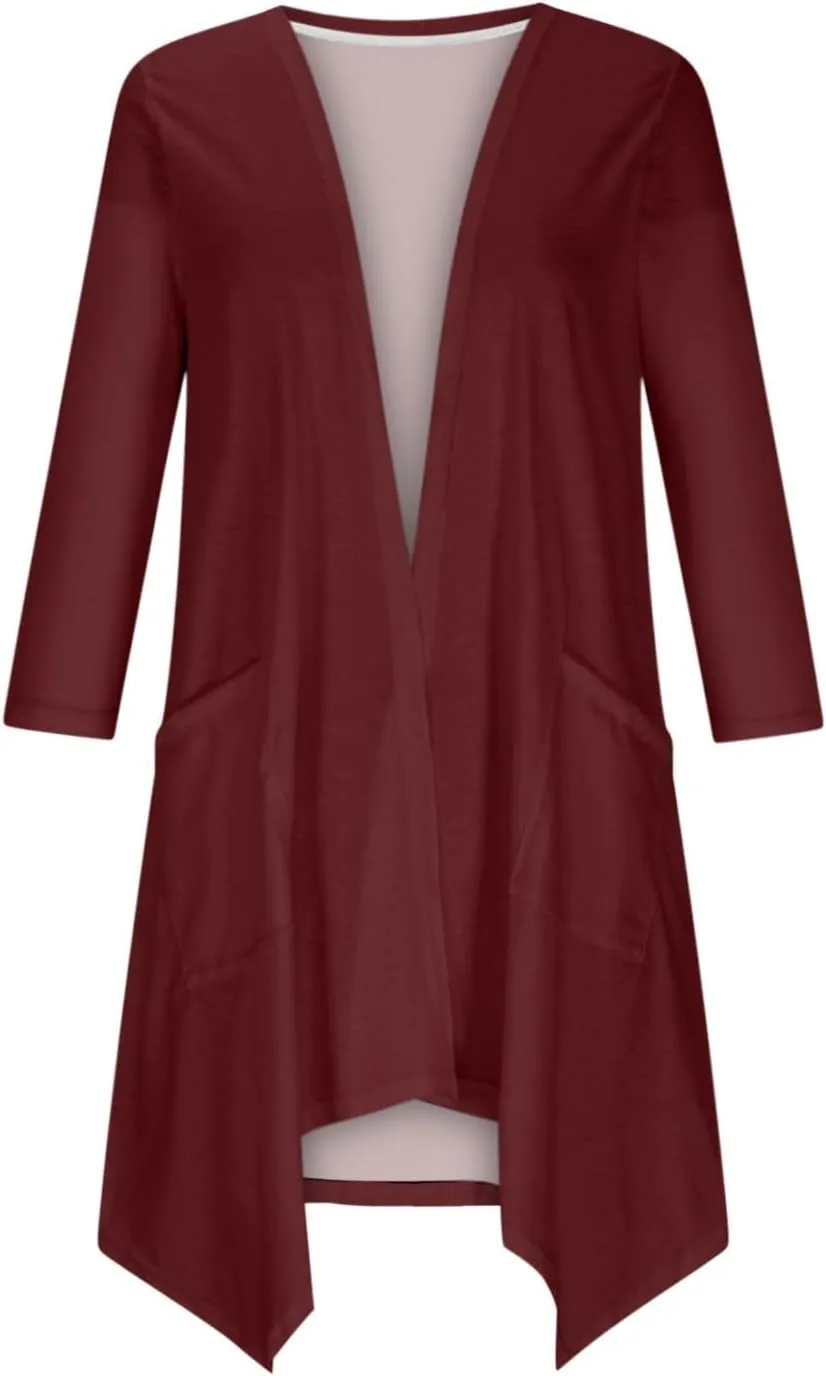 HGps8w Women's Mid-Long Lightweight Open Front Cardigans Soft Draped 3/4 Sleeve Cardigan Casual Summer Coverups