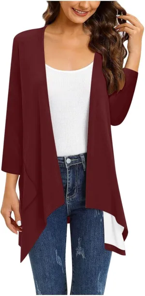 HGps8w Women's Mid-Long Lightweight Open Front Cardigans Soft Draped 3/4 Sleeve Cardigan Casual Summer Coverups