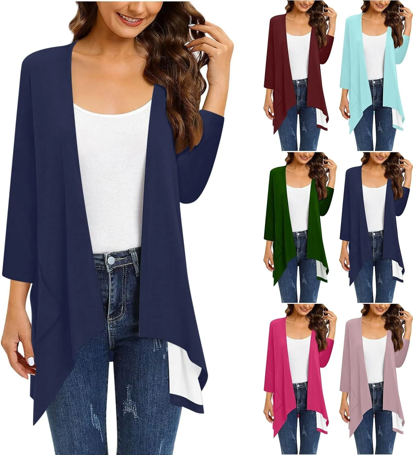 HGps8w Women's Mid-Long Lightweight Open Front Cardigans Soft Draped 3/4 Sleeve Cardigan Casual Summer Coverups