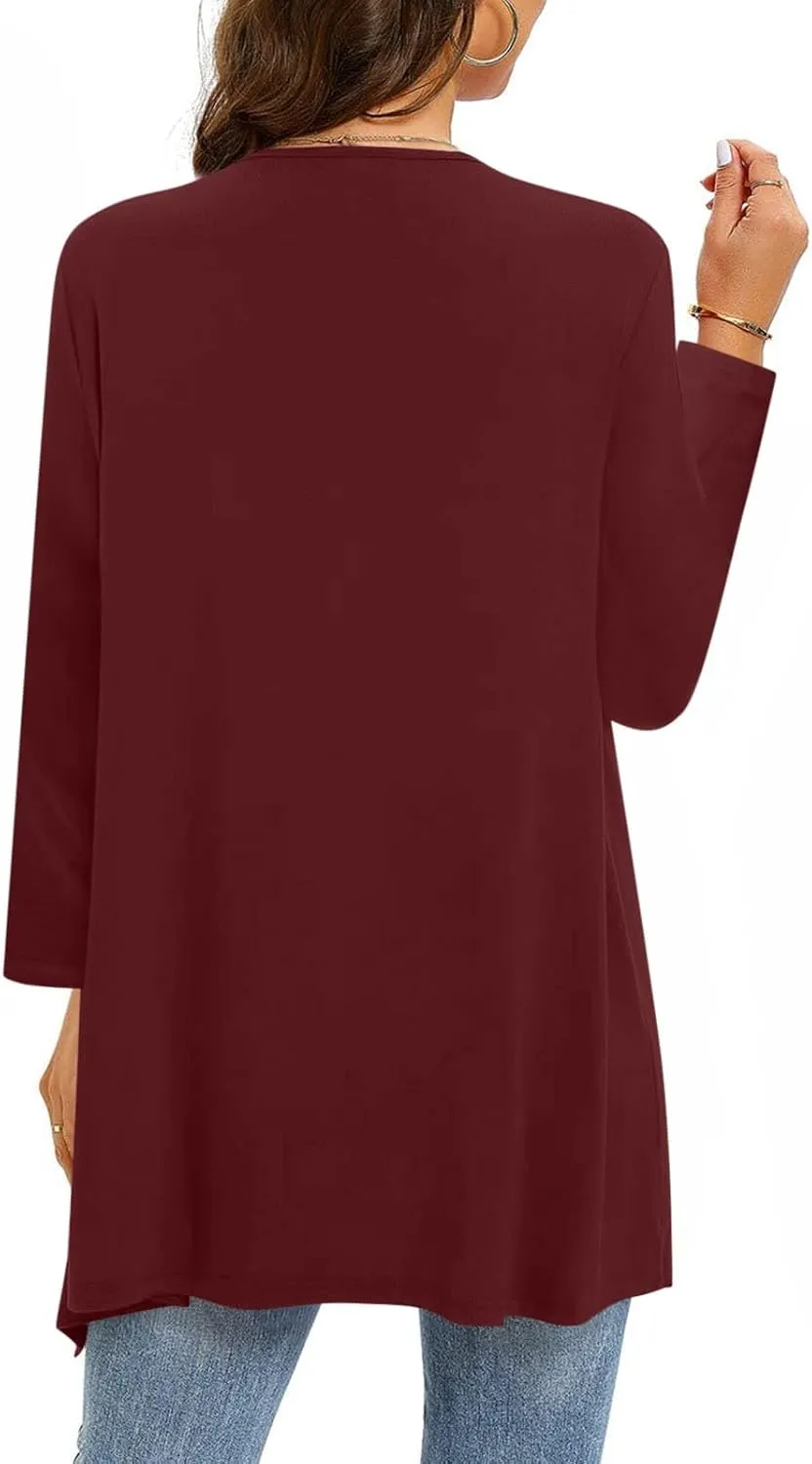 HGps8w Women's Mid-Long Lightweight Open Front Cardigans Soft Draped 3/4 Sleeve Cardigan Casual Summer Coverups