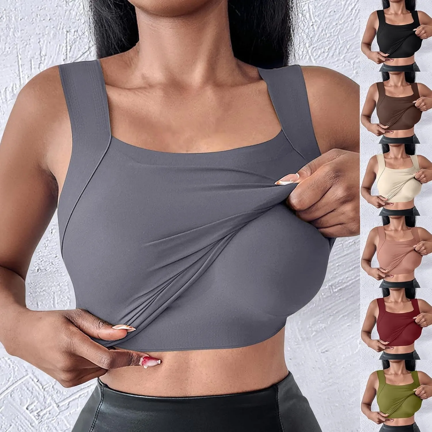 HGps8w Women's Tank Tops with Built in Bras - Seamless Summer Sleeveless Basic Padded Camisole Soft Modal Workout Yoga Shirts