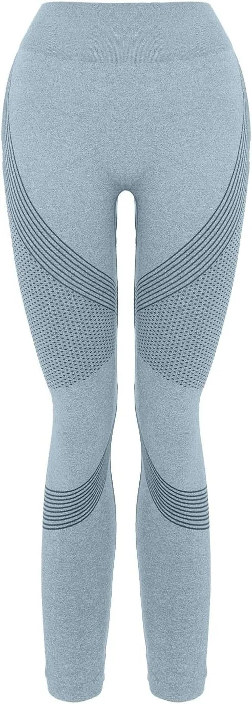 High Waist Knit Seamless Yoga Pants for Women Striped Ruched Butt Lifting Tights Breathable Outdoor Running Fitness Leggings