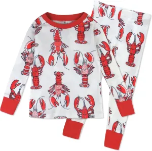 HonestBaby Celebration 2-Piece Pajamas Sleepwear PJs 100% Organic Cotton for Baby, Toddler, Kids, Lobster