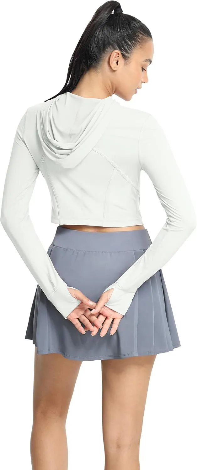 icyzone Women's UPF 50  Athletic Jackets, Lightweight Zip Up Cropped Long Sleeve Shirts with Thumb Holes