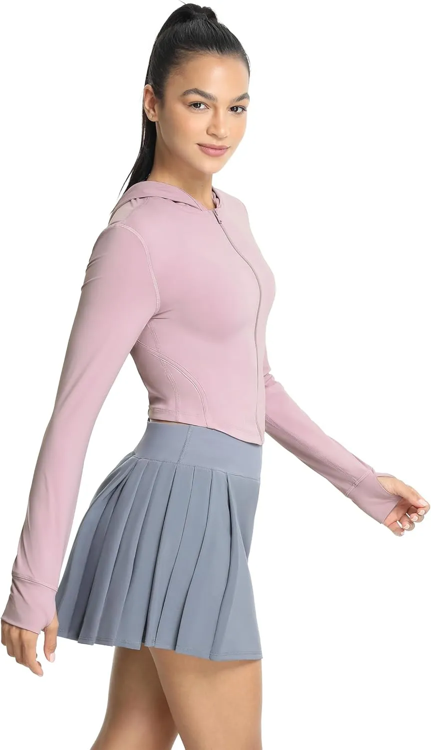 icyzone Women's UPF 50  Athletic Jackets, Lightweight Zip Up Cropped Long Sleeve Shirts with Thumb Holes