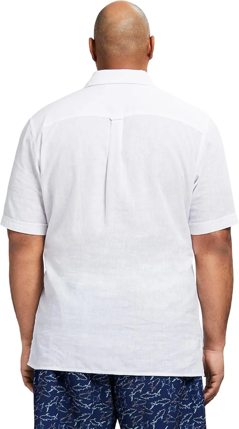 IZOD Men's Big and Tall Linen Button Down Short Sleeve Shirt