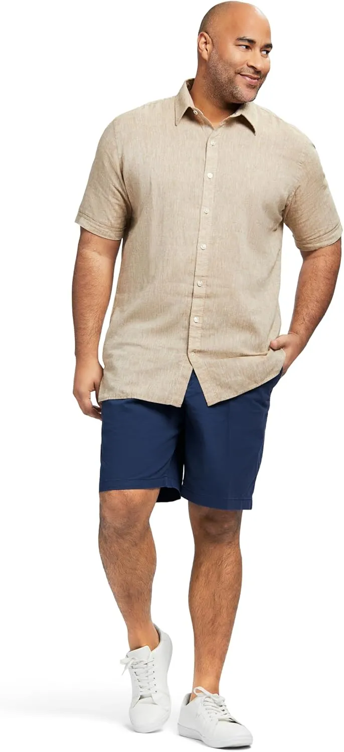 IZOD Men's Big and Tall Linen Button Down Short Sleeve Shirt