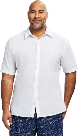 IZOD Men's Big and Tall Linen Button Down Short Sleeve Shirt