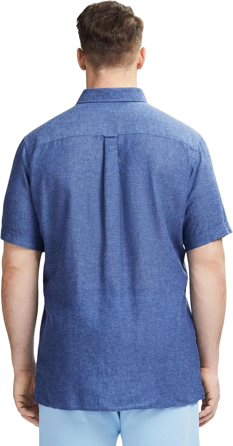IZOD Men's Big and Tall Linen Button Down Short Sleeve Shirt