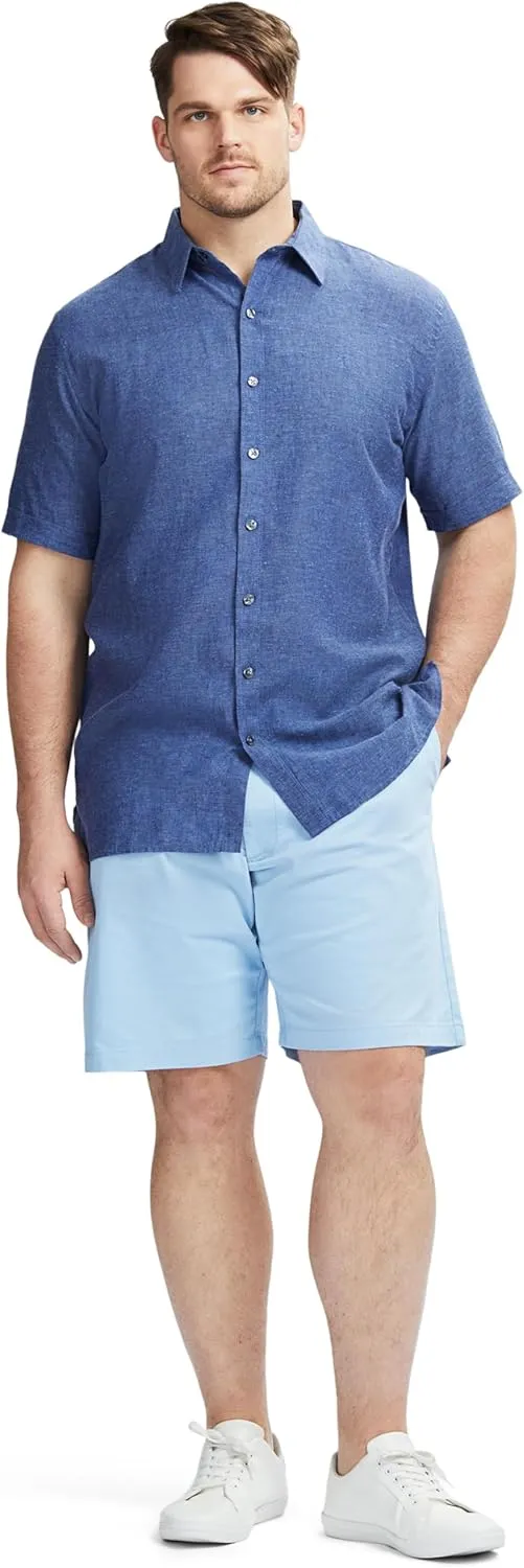 IZOD Men's Big and Tall Linen Button Down Short Sleeve Shirt