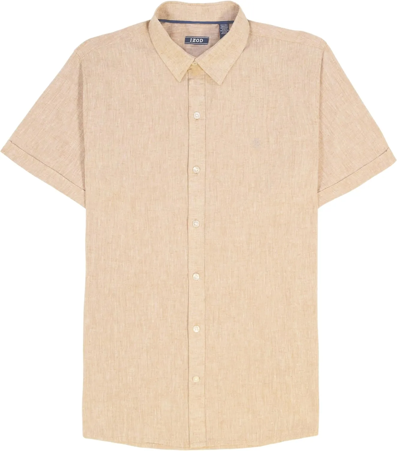 IZOD Men's Big and Tall Linen Button Down Short Sleeve Shirt