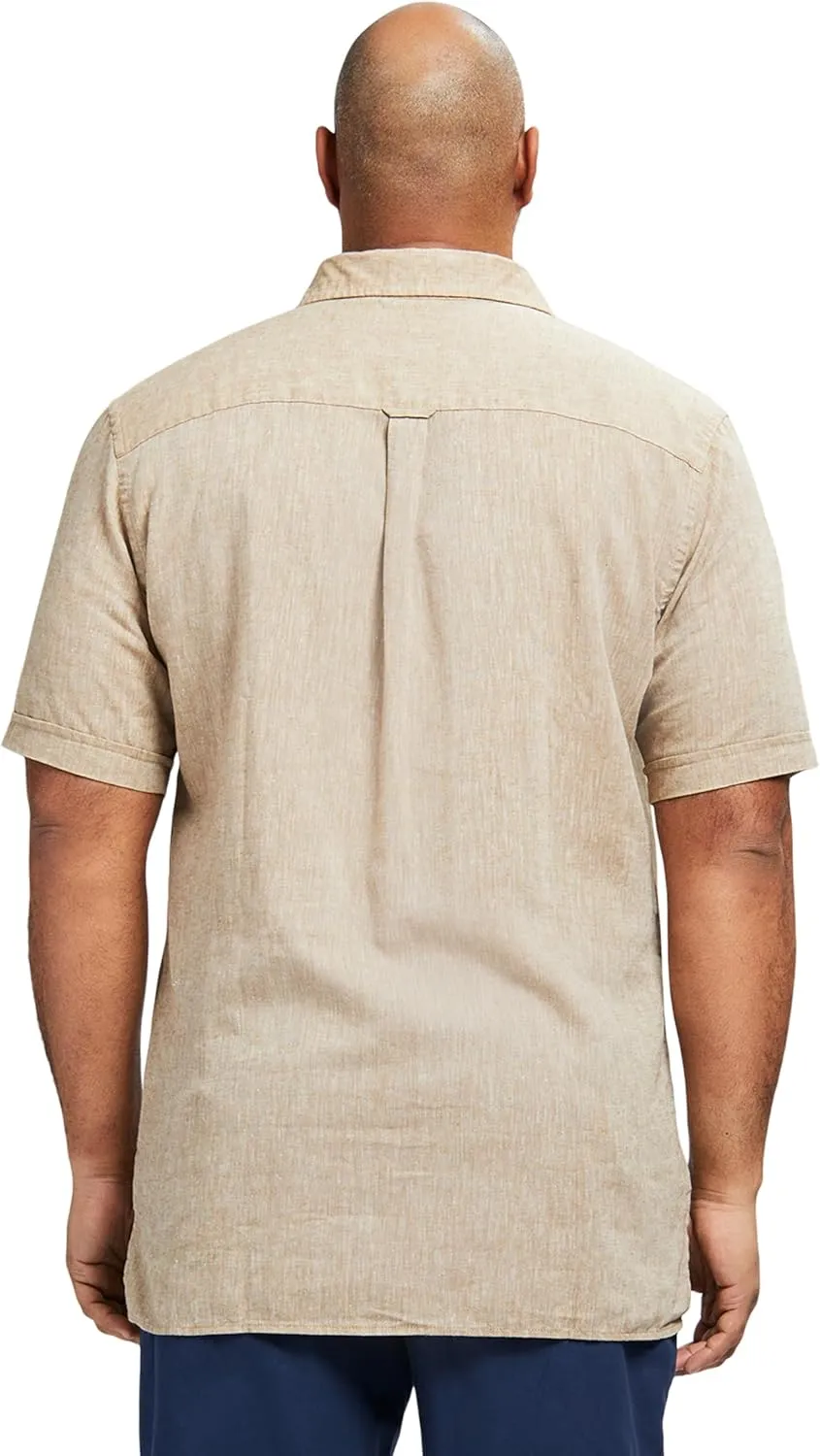 IZOD Men's Big and Tall Linen Button Down Short Sleeve Shirt