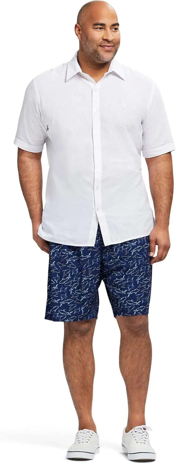 IZOD Men's Big and Tall Linen Button Down Short Sleeve Shirt