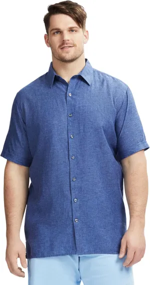 IZOD Men's Big and Tall Linen Button Down Short Sleeve Shirt