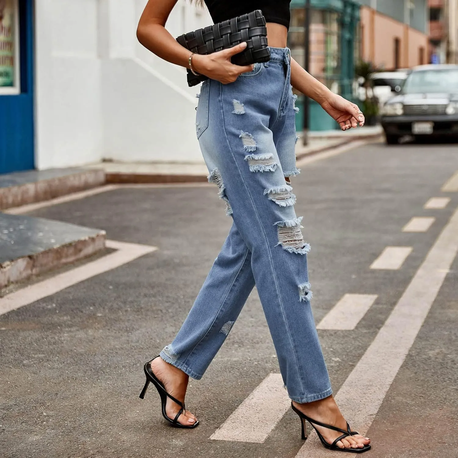 Jeans for Women Trendy Bell Bottom Slit Hem Ankle Denim Pants Casual High Waisted Skinny Stretch Jeans