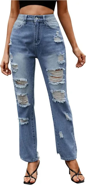 Jeans for Women Trendy Bell Bottom Slit Hem Ankle Denim Pants Casual High Waisted Skinny Stretch Jeans