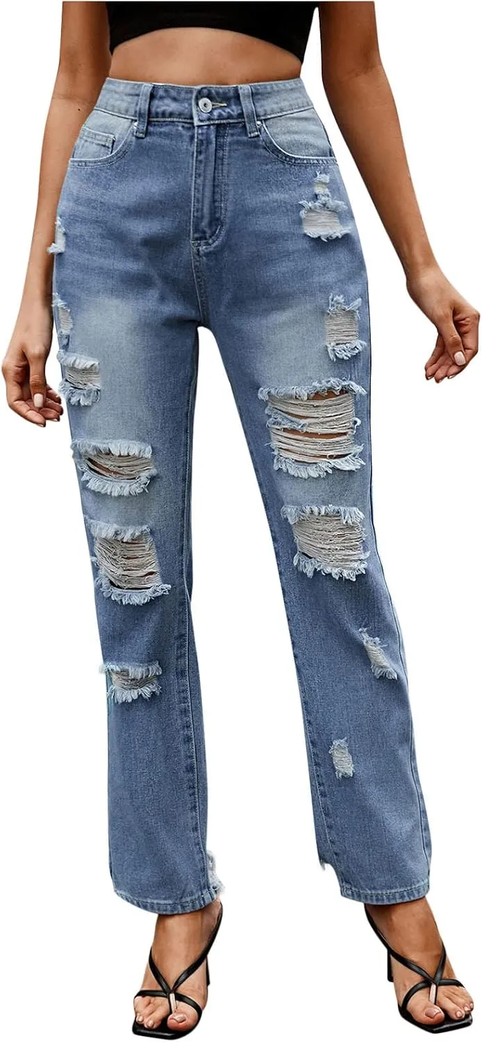 Jeans for Women Trendy Bell Bottom Slit Hem Ankle Denim Pants Casual High Waisted Skinny Stretch Jeans