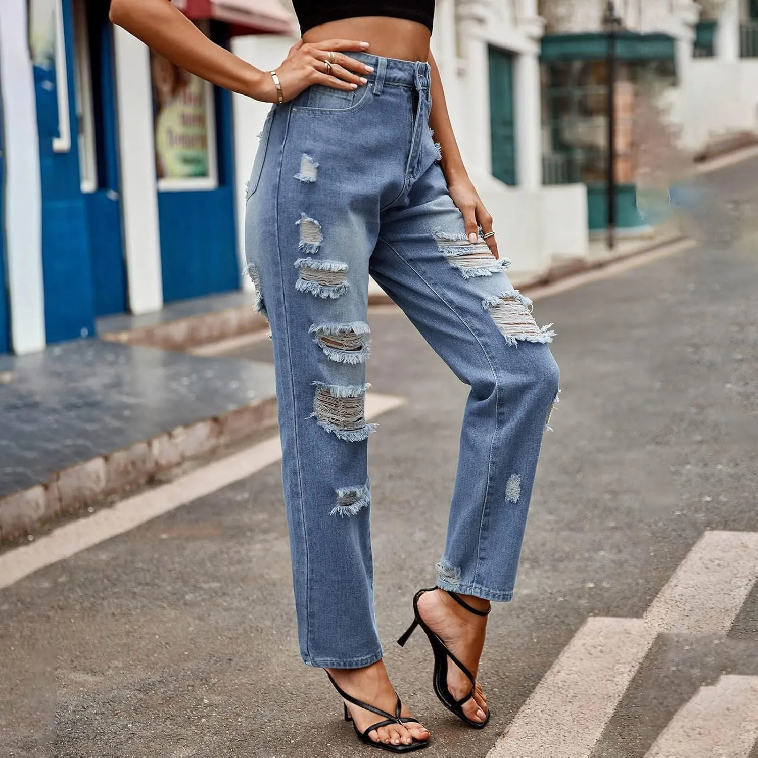 Jeans for Women Trendy Bell Bottom Slit Hem Ankle Denim Pants Casual High Waisted Skinny Stretch Jeans