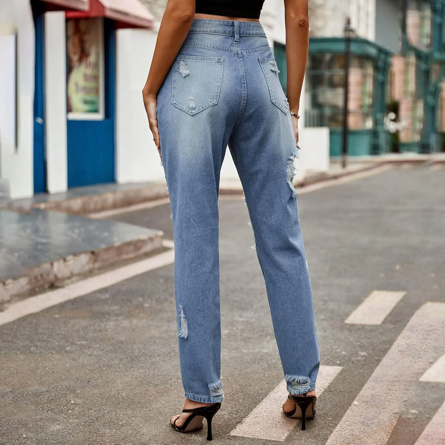 Jeans for Women Trendy Bell Bottom Slit Hem Ankle Denim Pants Casual High Waisted Skinny Stretch Jeans