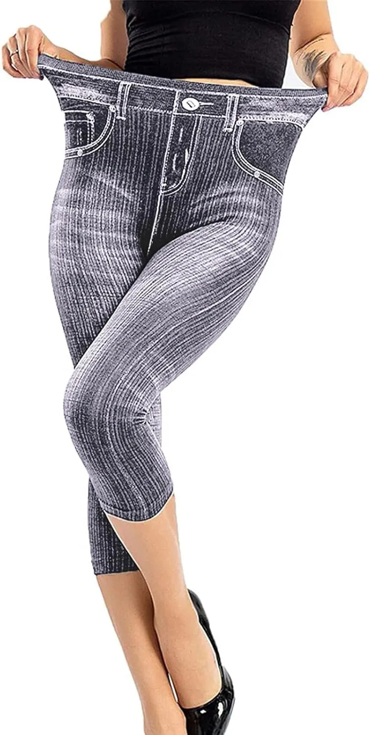 Jeggings for Women Tummy Control Pull on Stretchy Jeans High Waisted Skinny Jean Leggings Capri Jeans for Women
