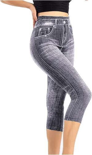 Jeggings for Women Tummy Control Pull on Stretchy Jeans High Waisted Skinny Jean Leggings Capri Jeans for Women