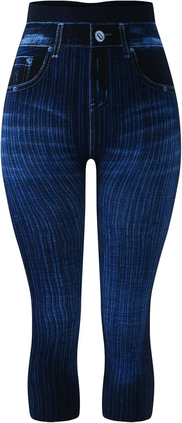 Jeggings for Women Tummy Control Pull on Stretchy Jeans High Waisted Skinny Jean Leggings Capri Jeans for Women
