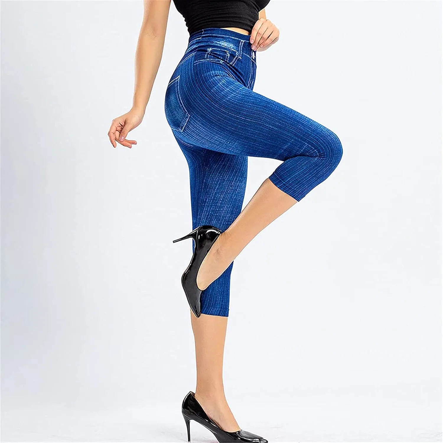 Jeggings for Women Tummy Control Pull on Stretchy Jeans High Waisted Skinny Jean Leggings Capri Jeans for Women
