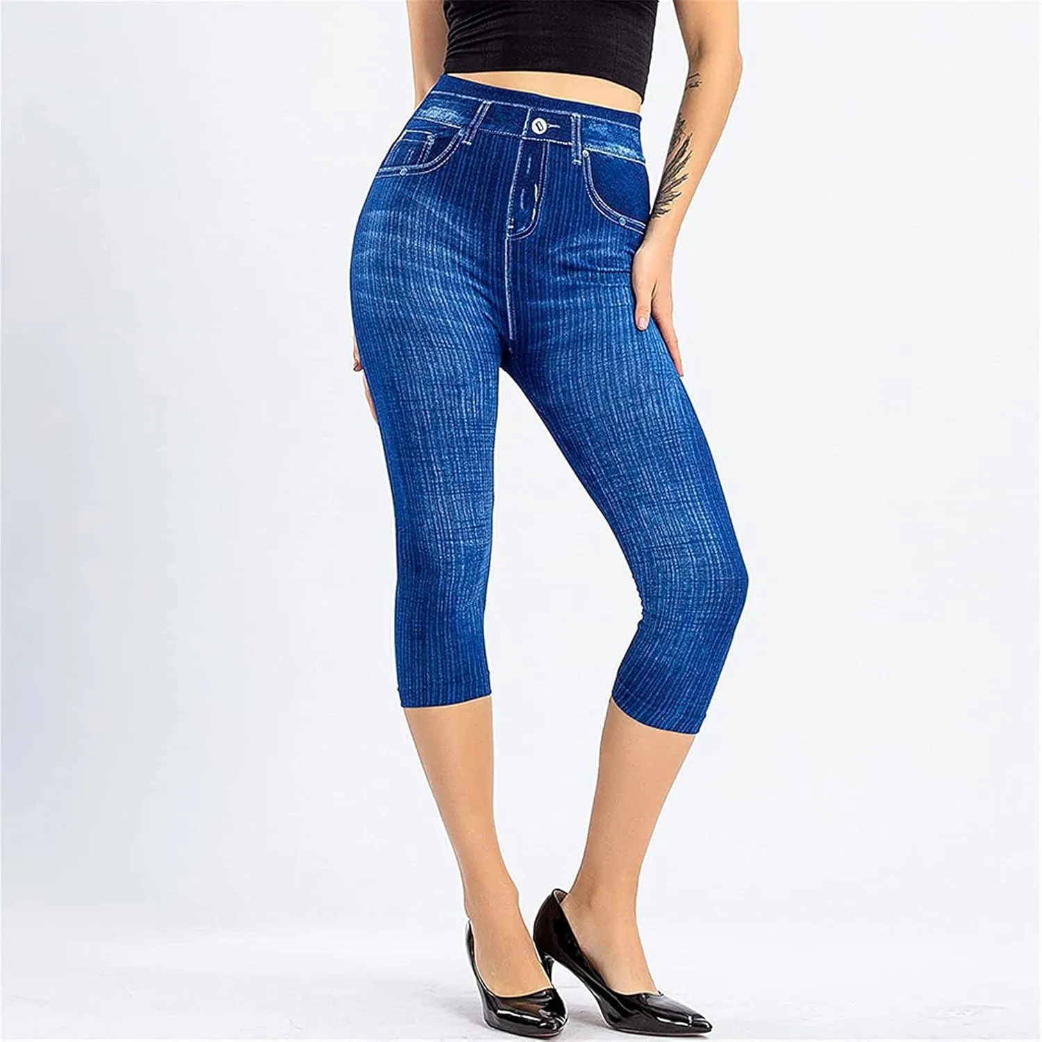 Jeggings for Women Tummy Control Pull on Stretchy Jeans High Waisted Skinny Jean Leggings Capri Jeans for Women