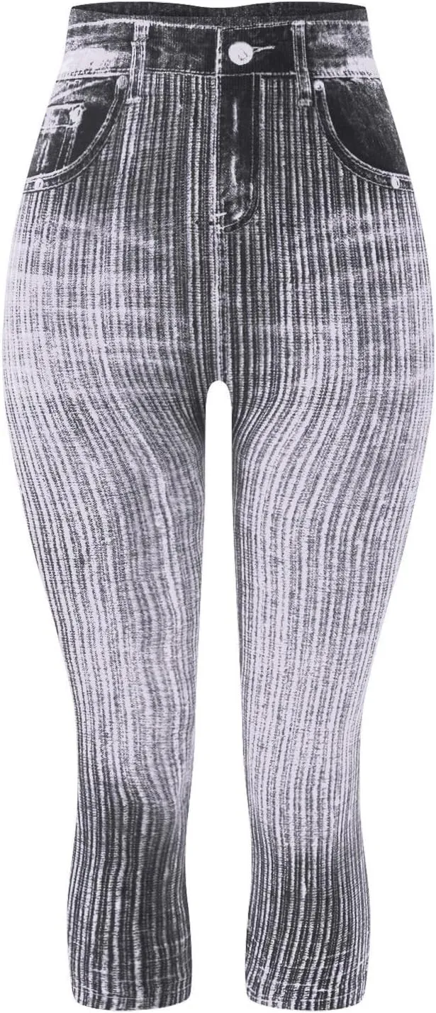 Jeggings for Women Tummy Control Pull on Stretchy Jeans High Waisted Skinny Jean Leggings Capri Jeans for Women