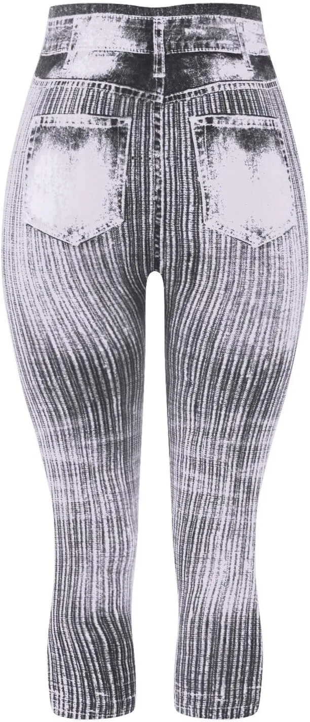 Jeggings for Women Tummy Control Pull on Stretchy Jeans High Waisted Skinny Jean Leggings Capri Jeans for Women