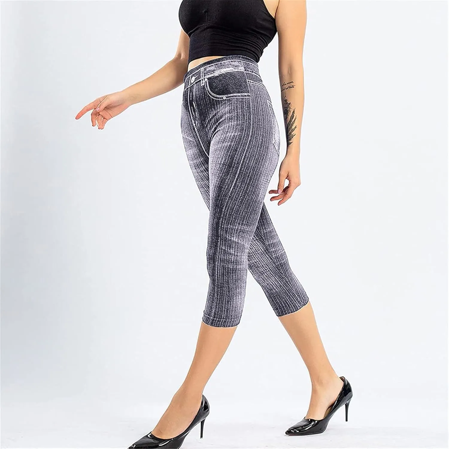 Jeggings for Women Tummy Control Pull on Stretchy Jeans High Waisted Skinny Jean Leggings Capri Jeans for Women