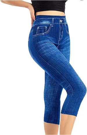 Jeggings for Women Tummy Control Pull on Stretchy Jeans High Waisted Skinny Jean Leggings Capri Jeans for Women