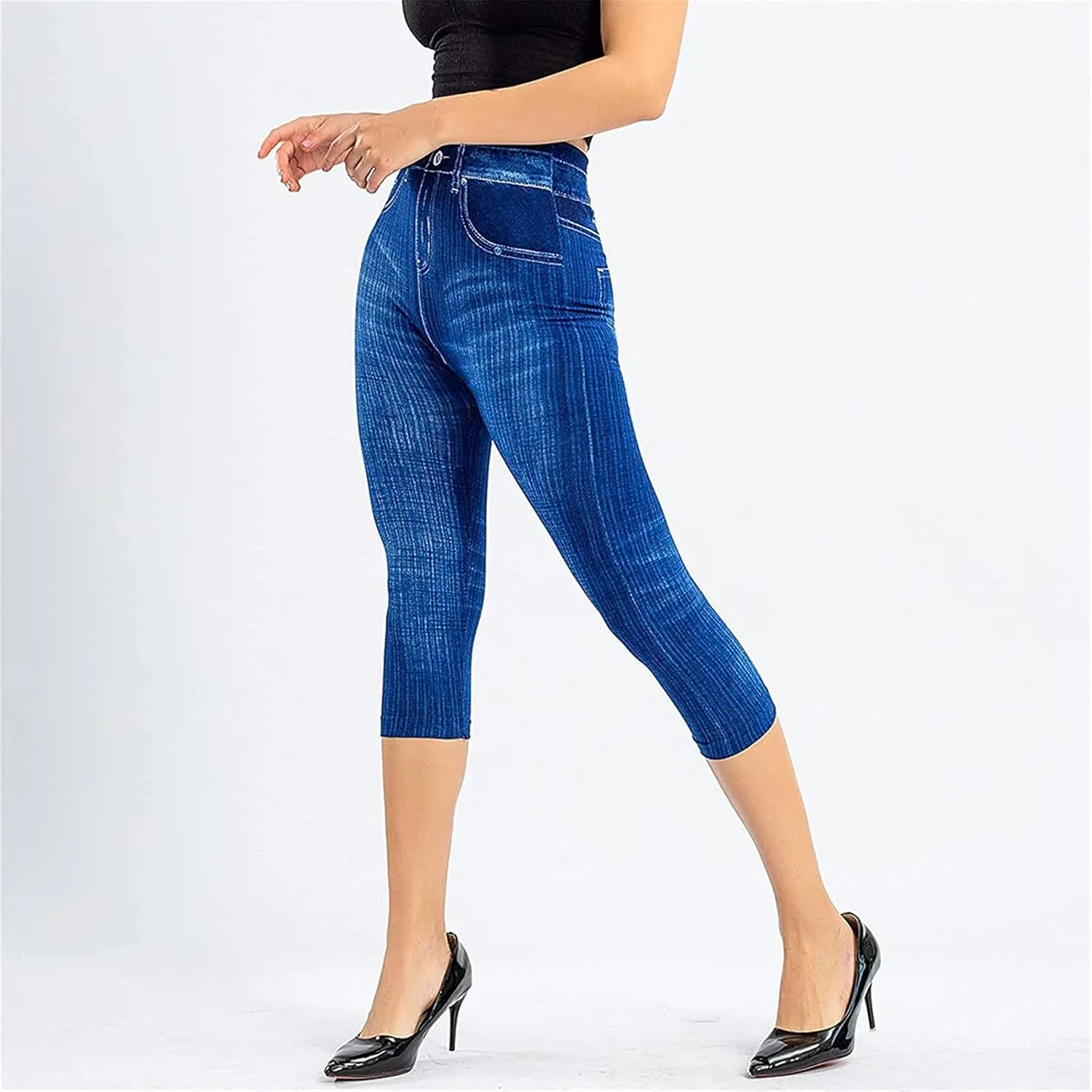 Jeggings for Women Tummy Control Pull on Stretchy Jeans High Waisted Skinny Jean Leggings Capri Jeans for Women