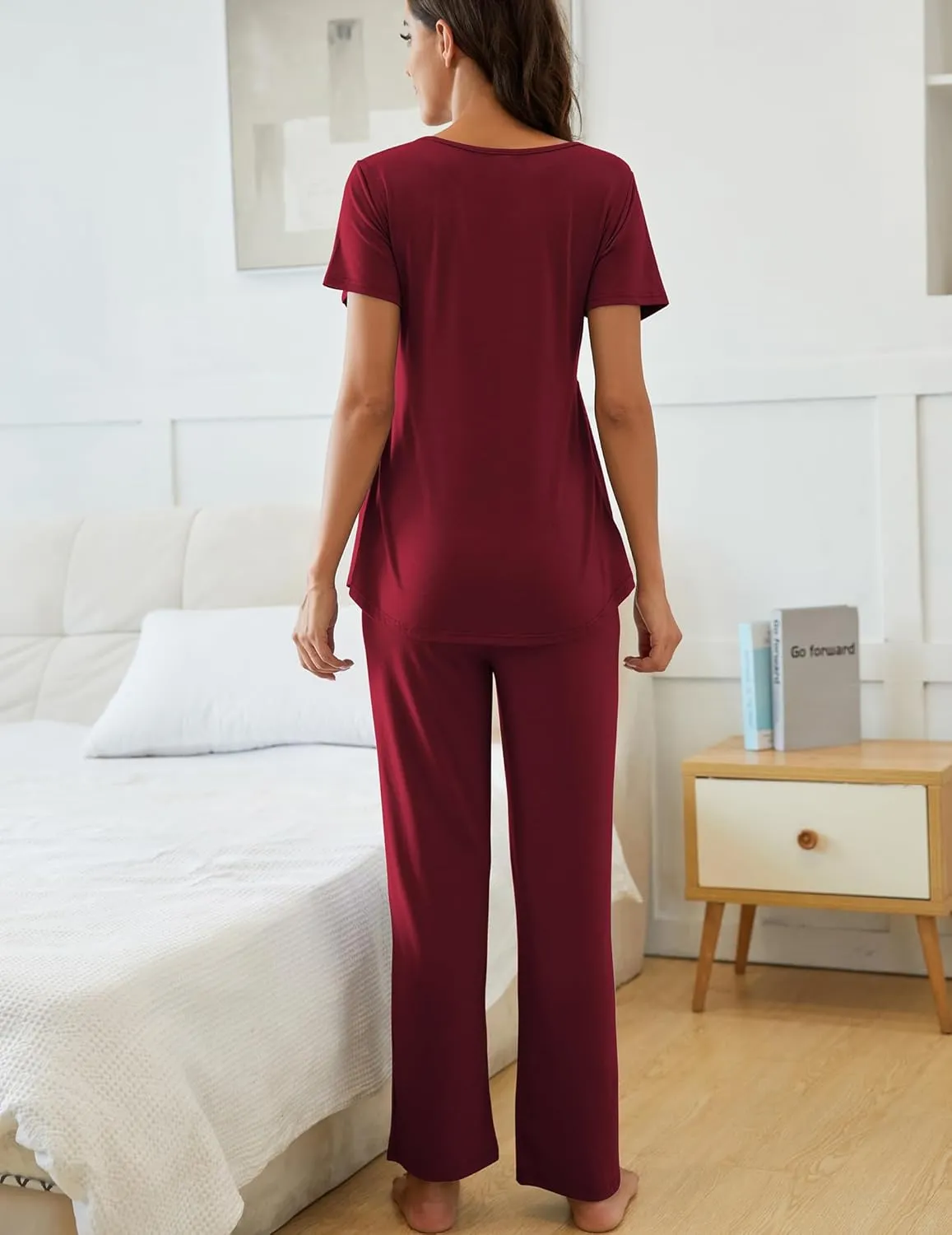 JiniGolla Women's Maternity Nursing Pajama Set Breastfeeding Loungewear Mama Clothes Short Sleeve Top & Pants Pregnancy PJS