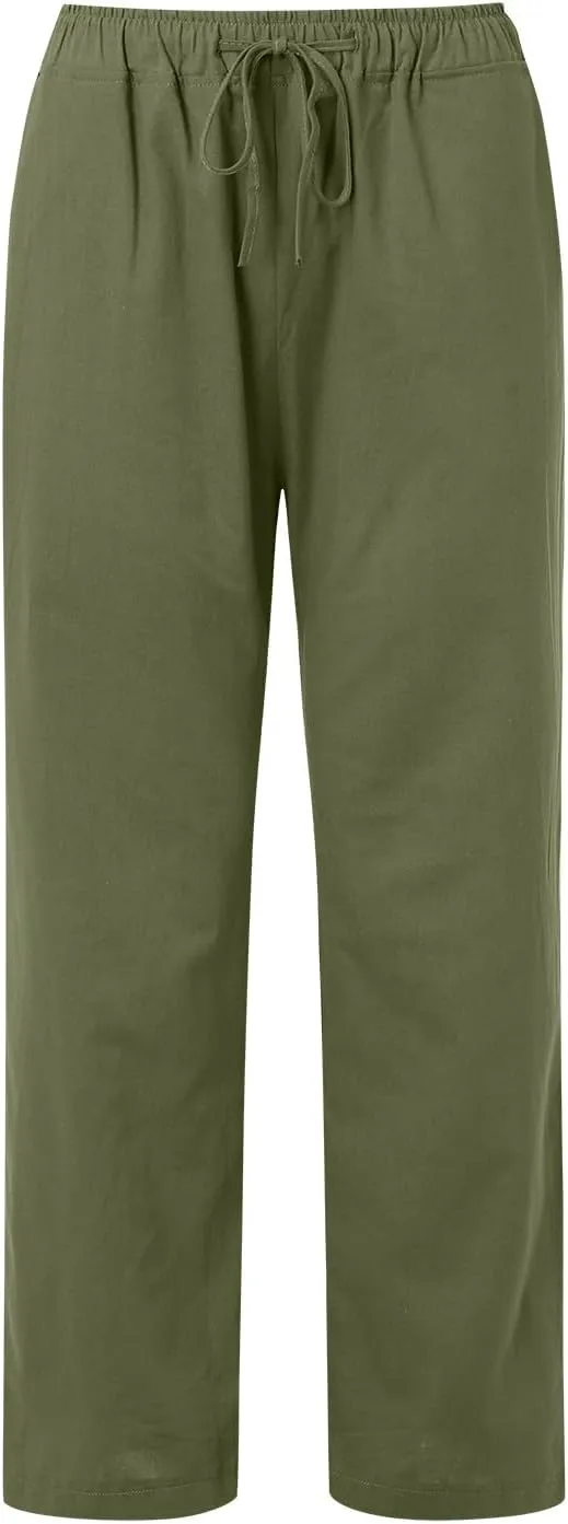 JiXiang Trousers for Women Trendy High Waisted Wide Leg Loose Drawstring Elastic Comfort Straight Long Pants with Pockets