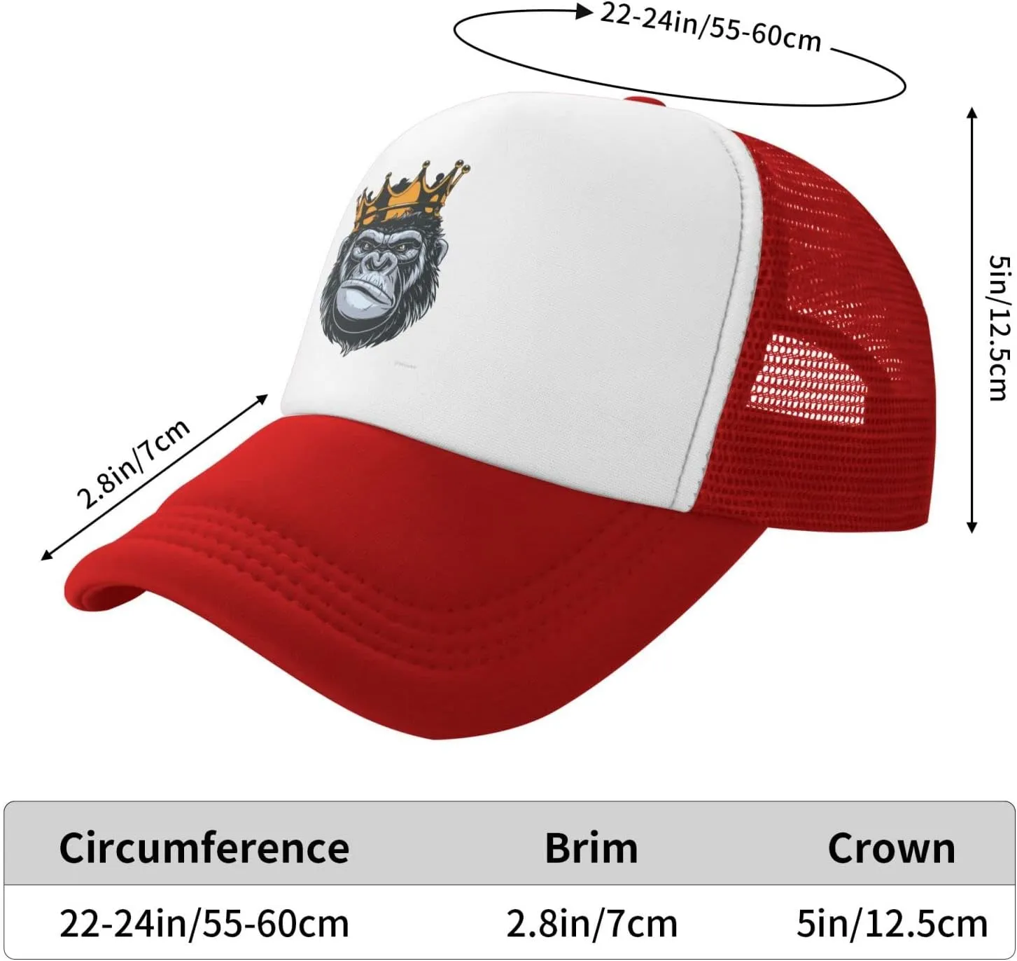 King Gorilla Ape Monkey Aldult Baseball Cap Mesh Trucker Hat Adjustable Sun Protection Snapback Hat Unisex Black