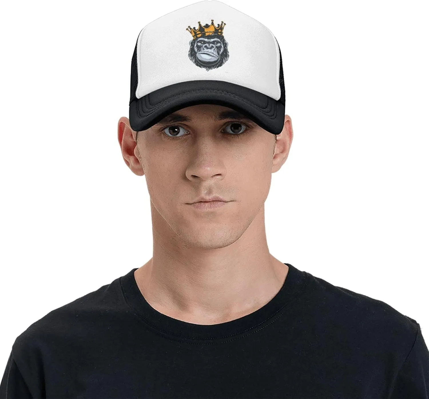 King Gorilla Ape Monkey Aldult Baseball Cap Mesh Trucker Hat Adjustable Sun Protection Snapback Hat Unisex Black