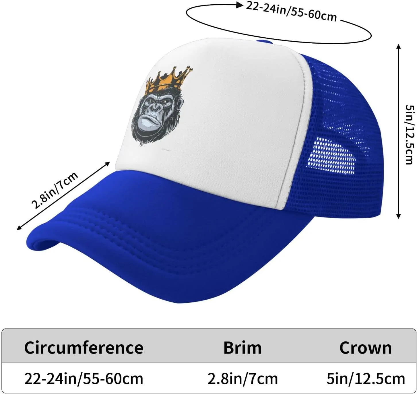 King Gorilla Ape Monkey Aldult Baseball Cap Mesh Trucker Hat Adjustable Sun Protection Snapback Hat Unisex Black