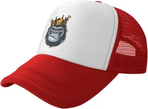 King Gorilla Ape Monkey Aldult Baseball Cap Mesh Trucker Hat Adjustable Sun Protection Snapback Hat Unisex Black