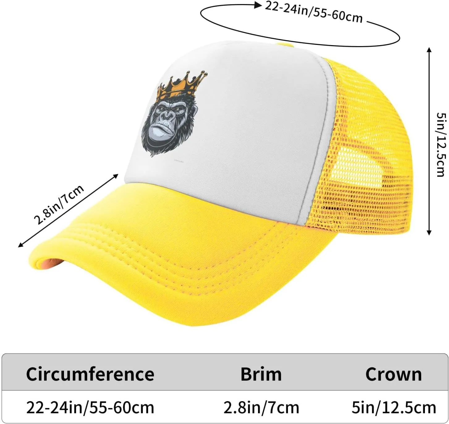 King Gorilla Ape Monkey Aldult Baseball Cap Mesh Trucker Hat Adjustable Sun Protection Snapback Hat Unisex Black