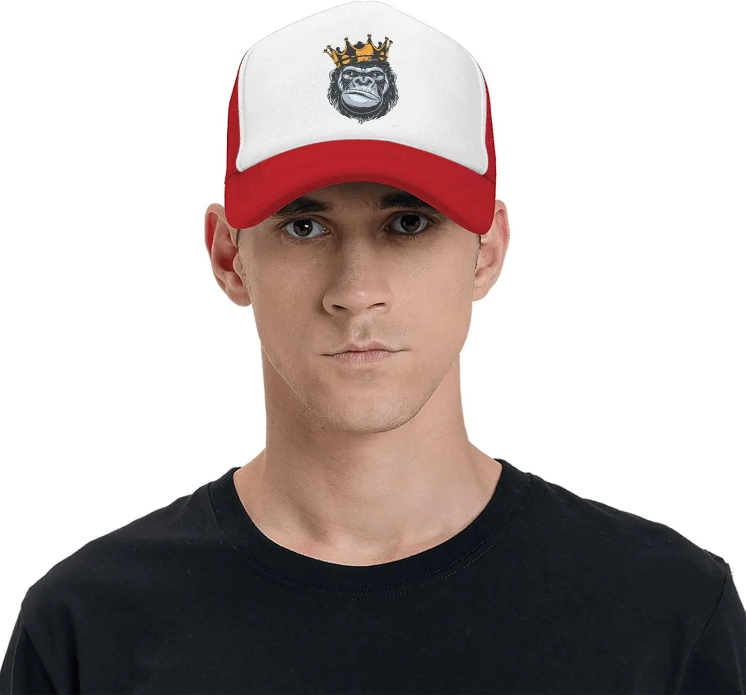 King Gorilla Ape Monkey Aldult Baseball Cap Mesh Trucker Hat Adjustable Sun Protection Snapback Hat Unisex Black