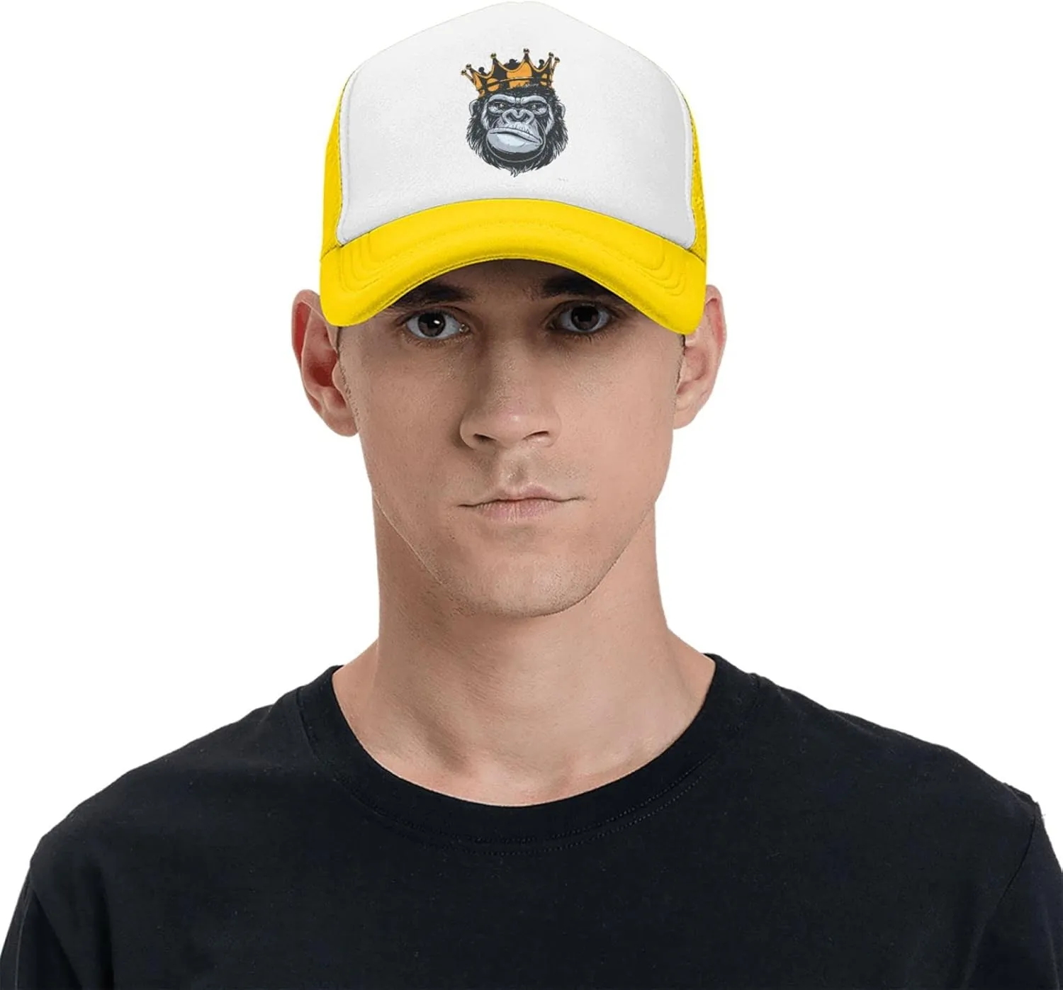 King Gorilla Ape Monkey Aldult Baseball Cap Mesh Trucker Hat Adjustable Sun Protection Snapback Hat Unisex Black