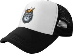 King Gorilla Ape Monkey Aldult Baseball Cap Mesh Trucker Hat Adjustable Sun Protection Snapback Hat Unisex Black