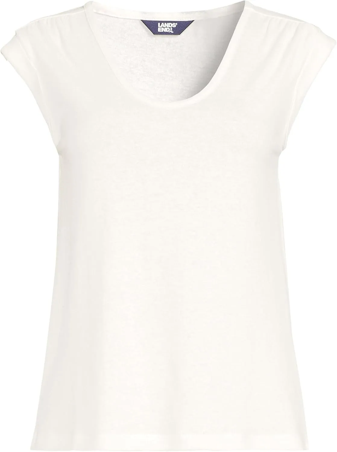 Lands' End Women's Linen Blend Cap Sleeve Gathered Shoulder Tee